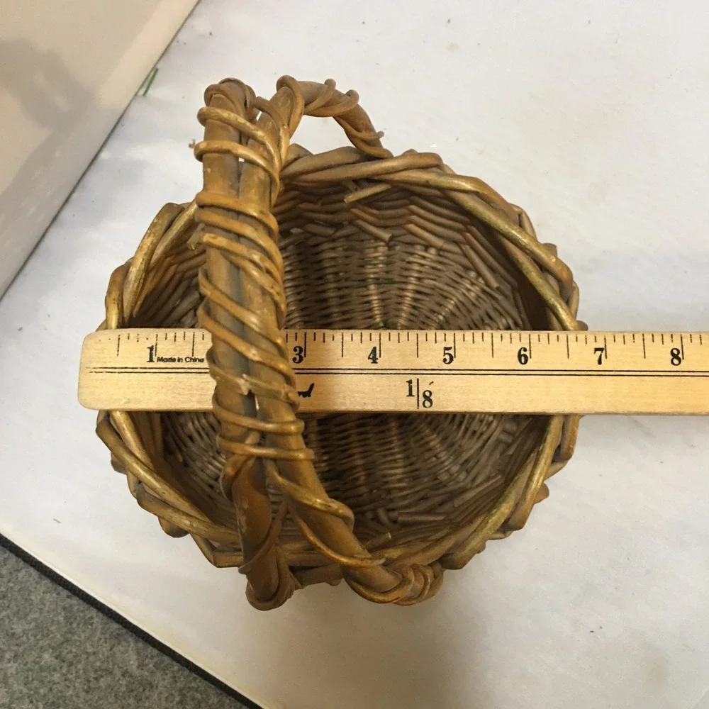 Woven Wicker Basket Small Gold Brown Rustic Double Handle Decor Cottagecore